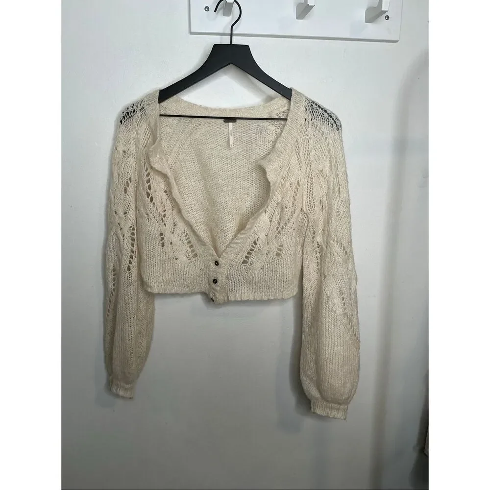 Free People Pointelle Cropped Cardigan